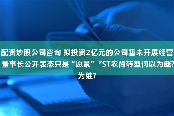 配资炒股公司咨询 拟投资2亿元的公司暂未开展经营 董事长公开表态只是“愿景” *ST农尚转型何以为继?