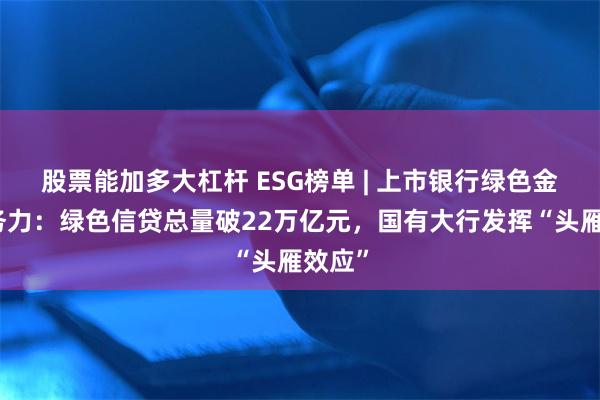 股票能加多大杠杆 ESG榜单 | 上市银行绿色金融服务力：绿色信贷总量破22万亿元，国有大行发挥“头雁效应”